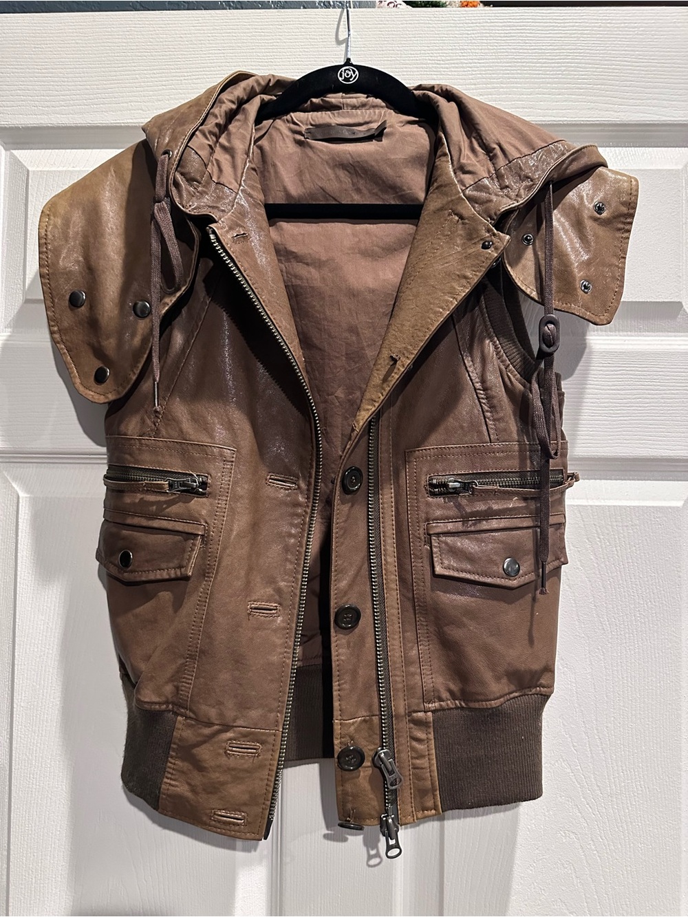 Nicholas K Brown Leather Hooded Women's Vest